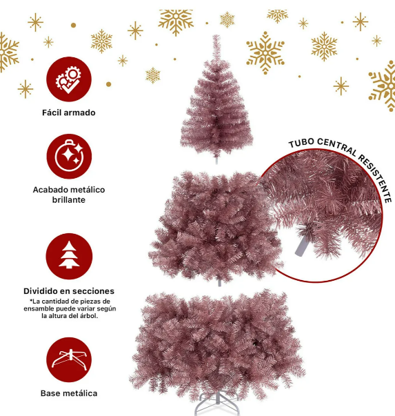 Foto 3 pulgar | Xtellar Árbol De Navidad Pino Sofisticado Oro Rosa Metálico 1.90m Delicado Cedro Del Himalaya
