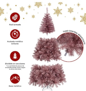 Foto 2 | Xtellar Árbol De Navidad Pino Sofisticado Oro Rosa Metálico 1.90m Delicado Cedro Del Himalaya