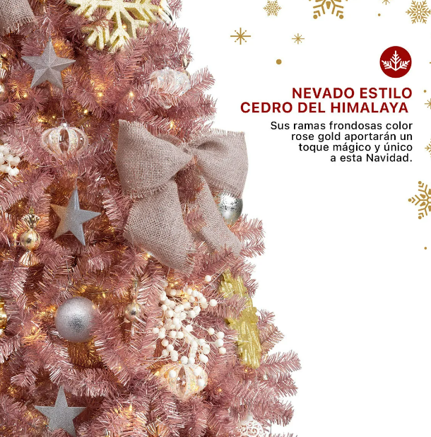 Foto 5 pulgar | Xtellar Árbol De Navidad Pino Sofisticado Oro Rosa Metálico 1.90m Delicado Cedro Del Himalaya