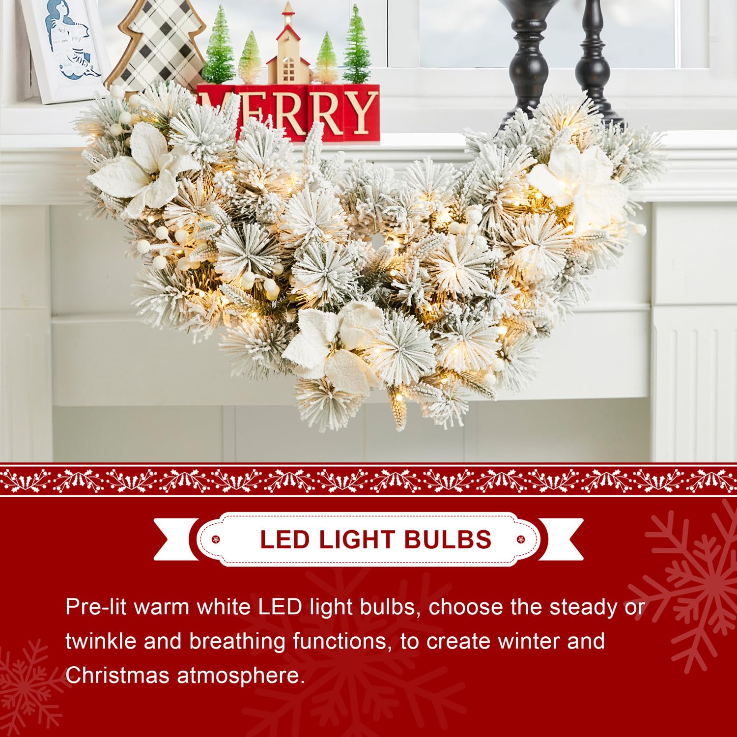 Foto 3 pulgar | Christmas Swag Glitzhome Preiluminado Con Vegetación Flocada, 90 Cm, Con Luz - Venta Internacional.