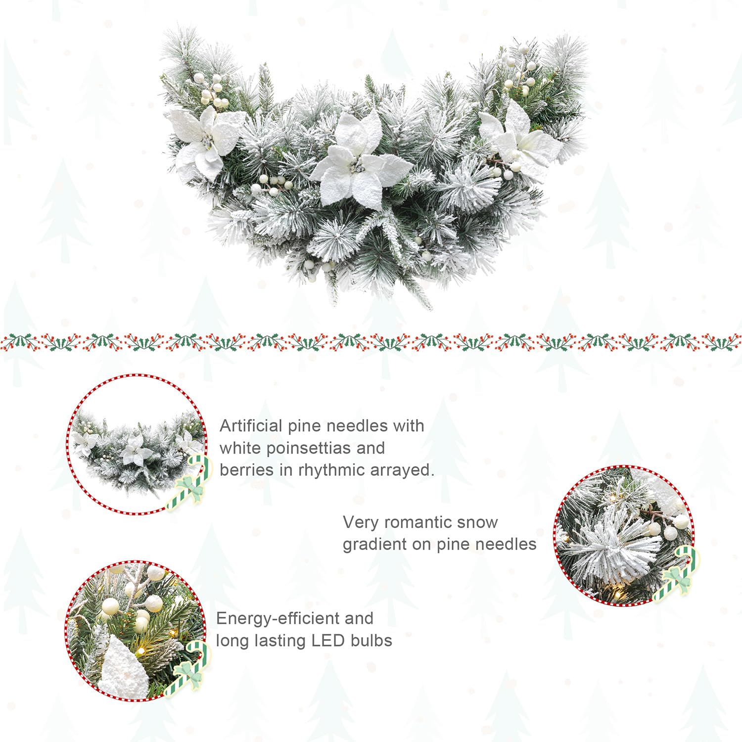 Foto 5 pulgar | Christmas Swag Glitzhome Preiluminado Con Vegetación Flocada, 90 Cm, Con Luz - Venta Internacional.