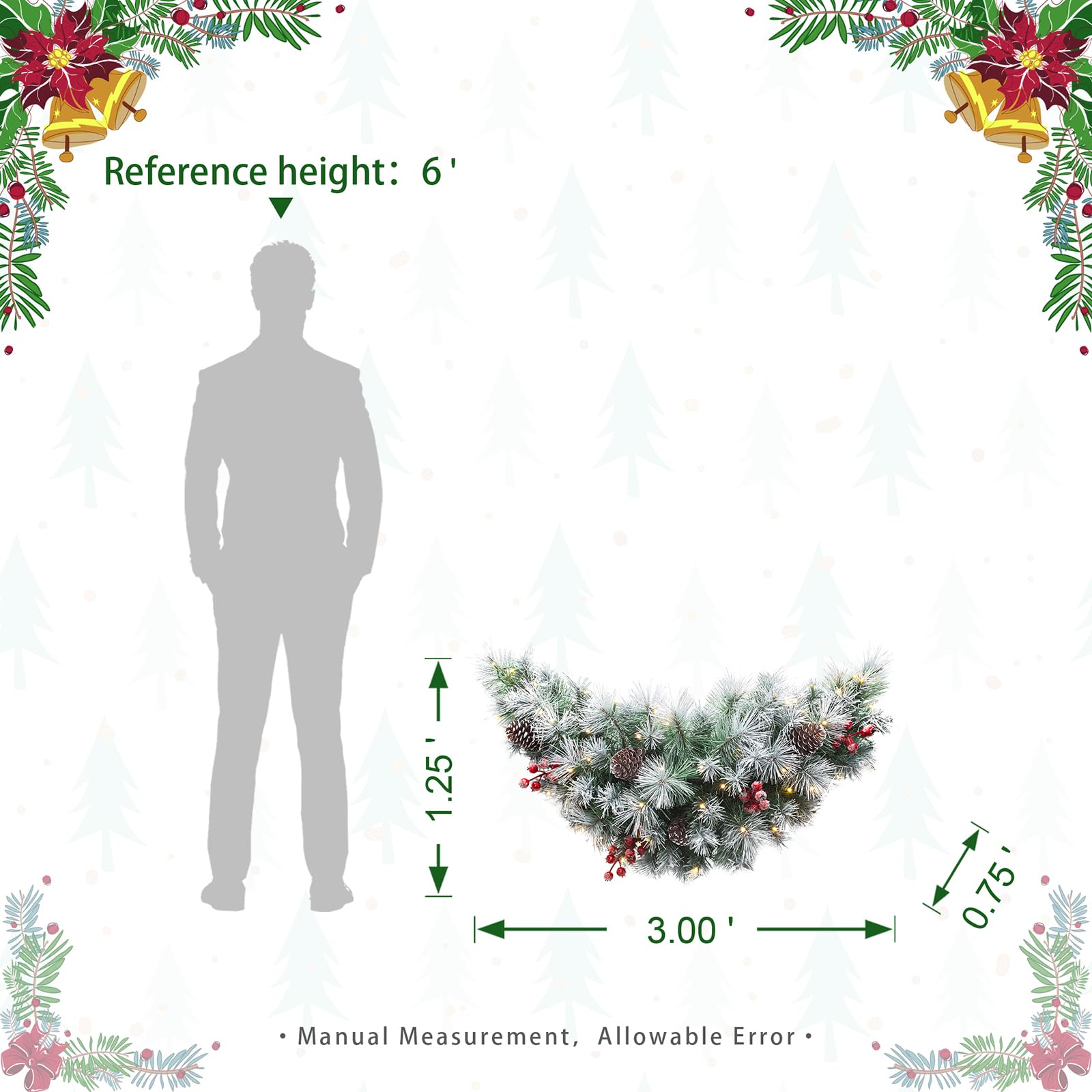 Foto 4 | Piñas Preiluminadas De Christmas Swag Glitzhome Con Frutos Rojos, 90 Cm - Venta Internacional.