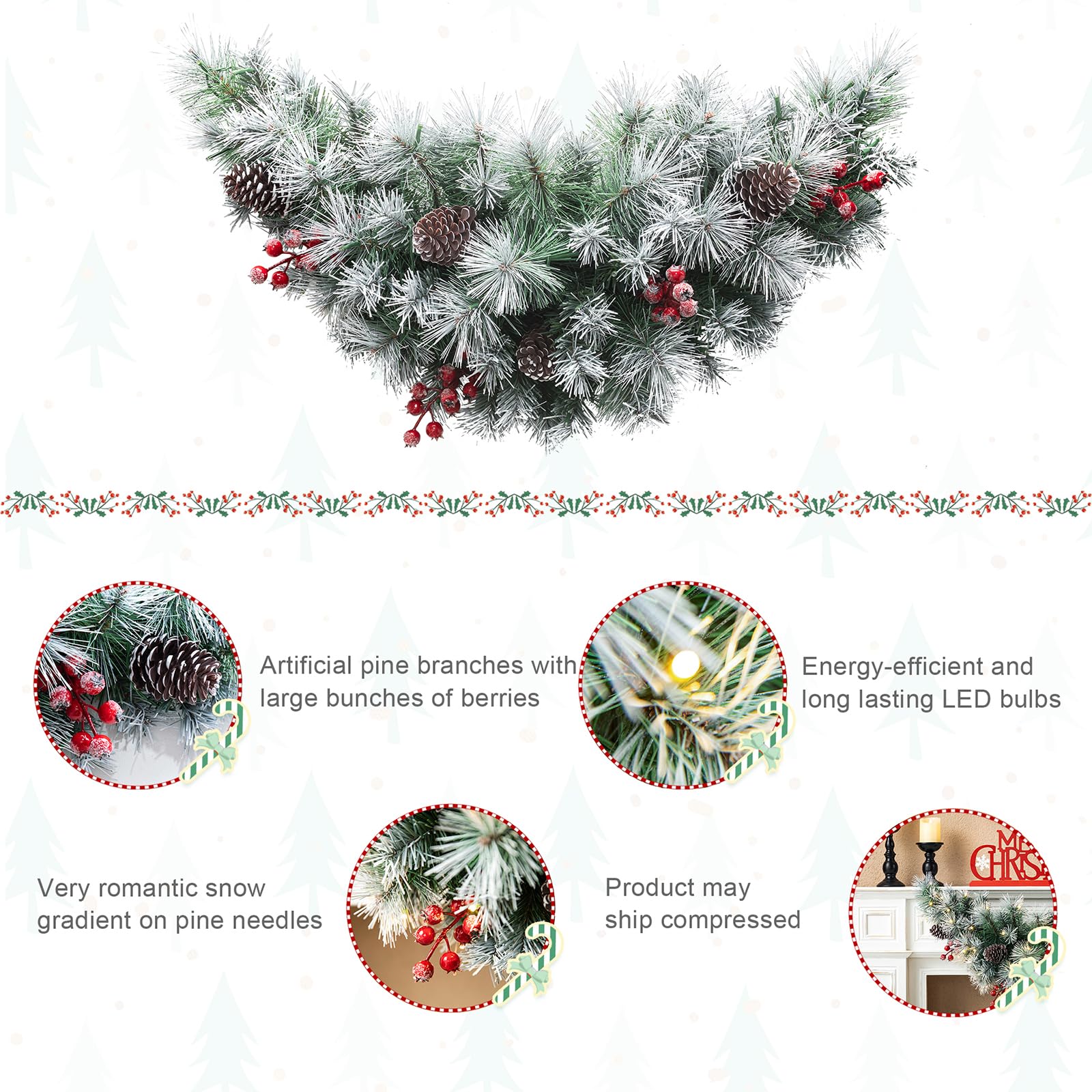 Foto 6 pulgar | Piñas Preiluminadas De Christmas Swag Glitzhome Con Frutos Rojos, 90 Cm - Venta Internacional.