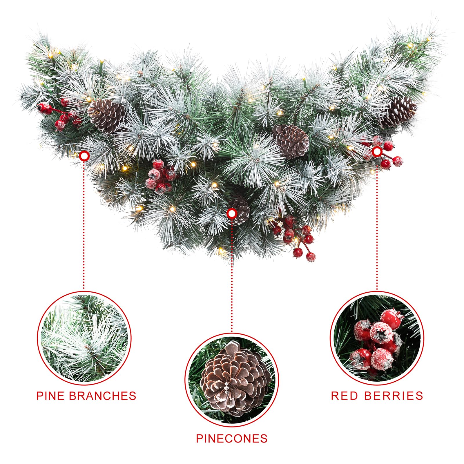 Foto 6 | Piñas Preiluminadas De Christmas Swag Glitzhome Con Frutos Rojos, 90 Cm - Venta Internacional.