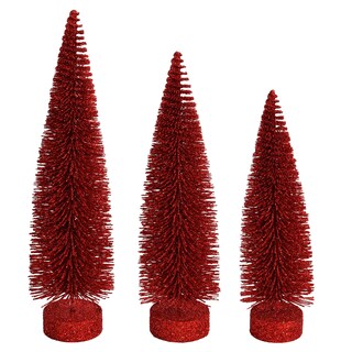 Foto 1 | Árbol De Navidad Vickerman De Pino Ovalado Con Purpurina Roja, Juego De 3 - Venta Internacional.