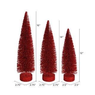 Foto 2 | Árbol De Navidad Vickerman De Pino Ovalado Con Purpurina Roja, Juego De 3 - Venta Internacional.