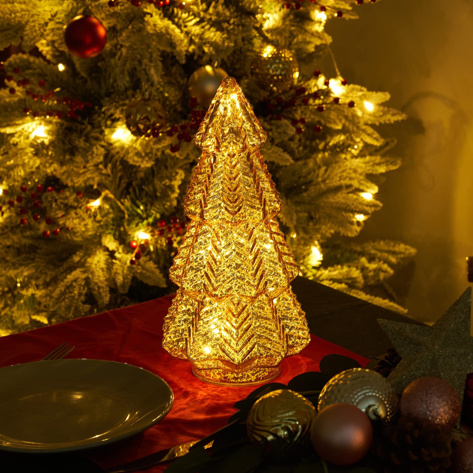 Foto 2 | Árbol de Navidad para Mesa Lamris con Iluminación Dorado - Venta Internacional