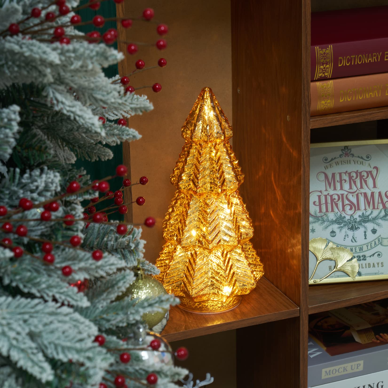 Foto 5 pulgar | Árbol de Navidad para Mesa Lamris con Iluminación Dorado - Venta Internacional