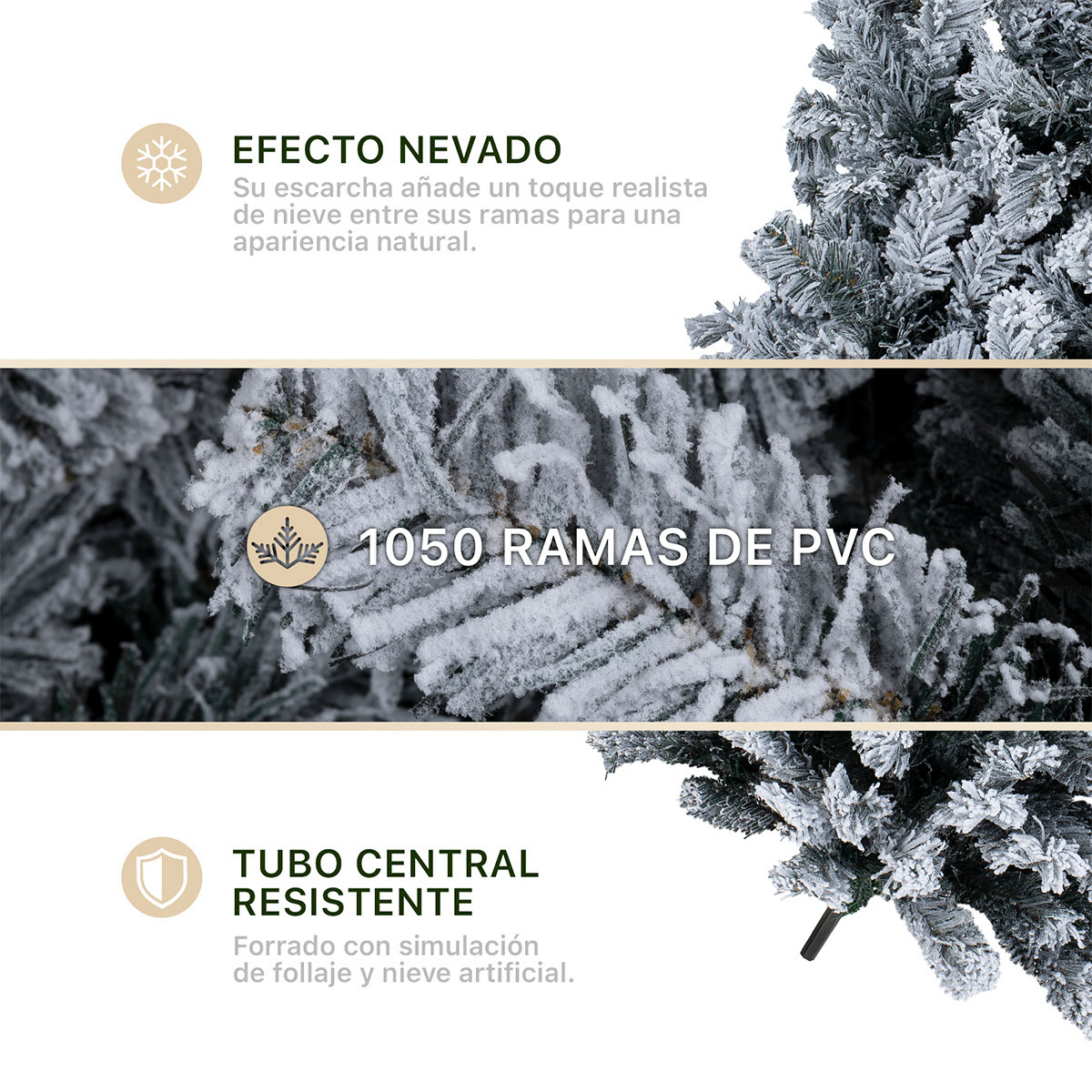 Foto 3 | Árbol De Navidad Nevado Esquimal Pino Verde Oscuro 2.20m Con 1050 Ramas