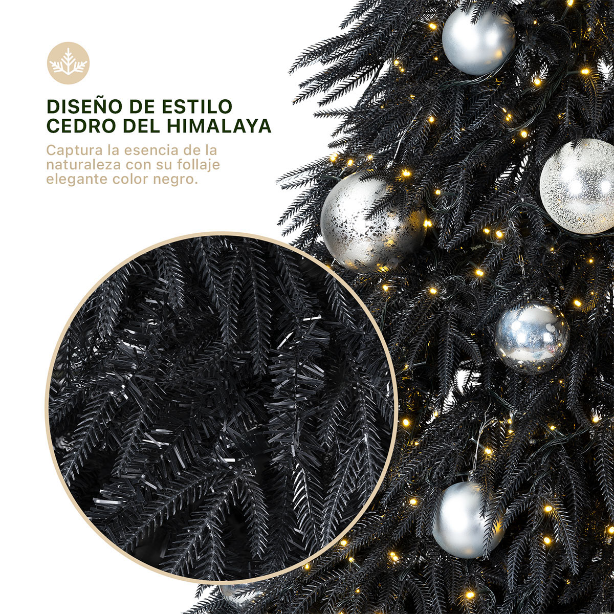 Foto 3 pulgar | Árbol De Navidad Frondoso Esquimal Pino Negro 2.20m Con 965 Ramas