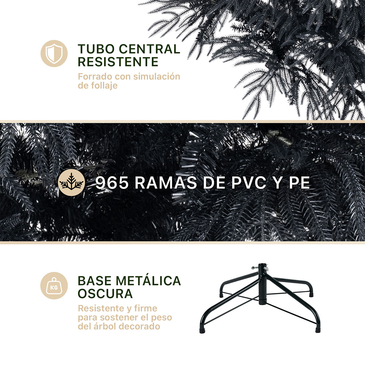Foto 4 pulgar | Árbol De Navidad Frondoso Esquimal Pino Negro 2.20m Con 965 Ramas
