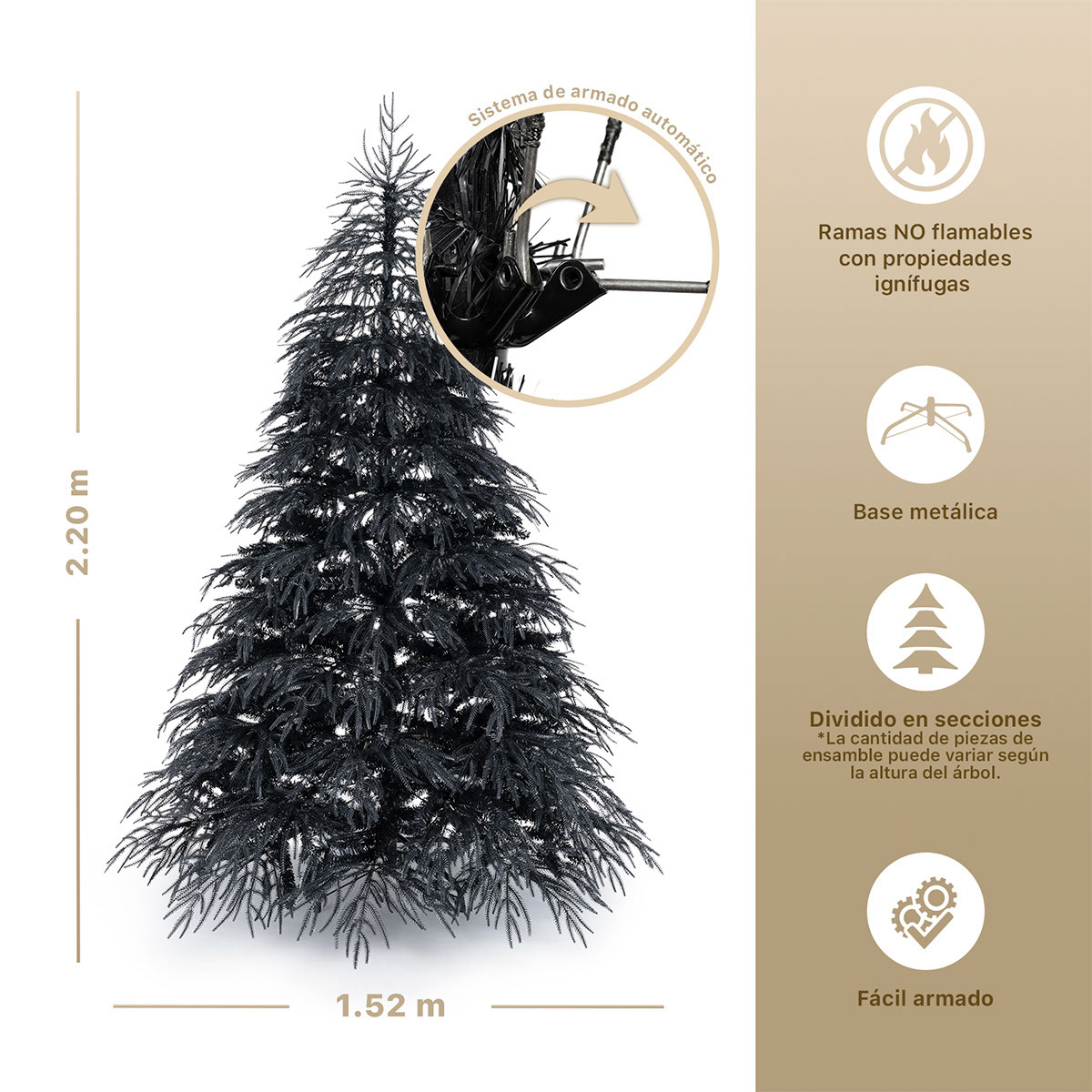 Foto 6 pulgar | Árbol De Navidad Frondoso Esquimal Pino Negro 2.20m Con 965 Ramas