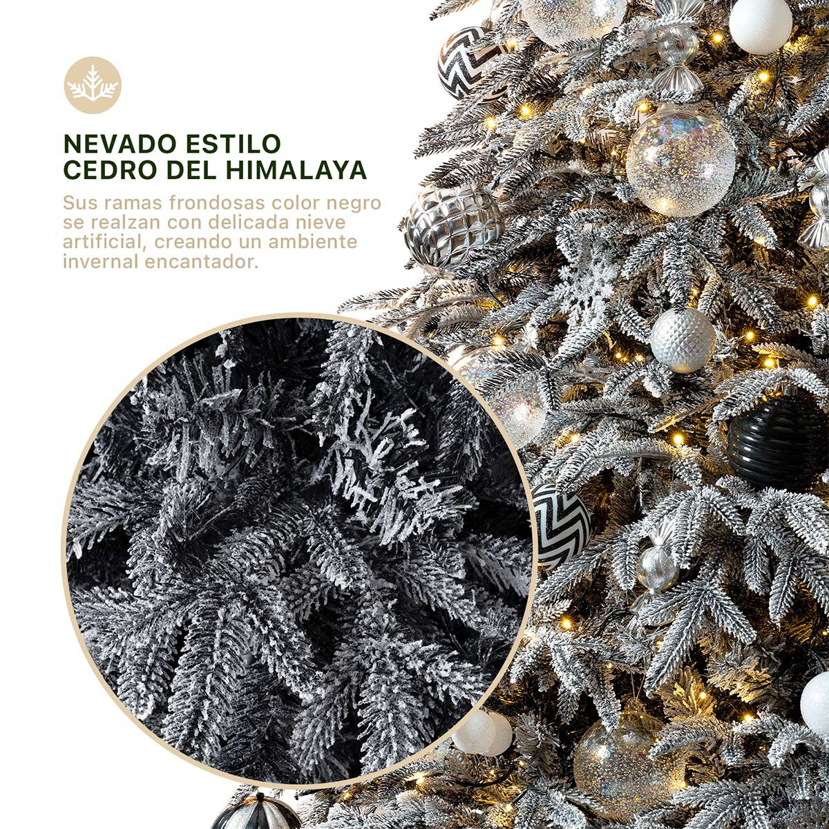 Foto 3 pulgar | Árbol De Navidad Nevado Esquimal Pino Negro 1.80m Con 800 Ramas