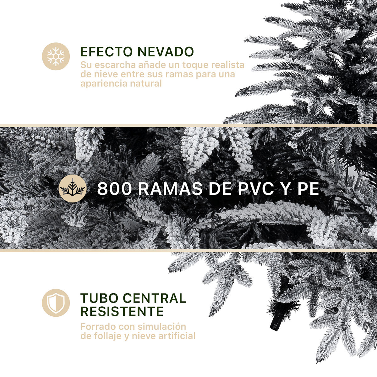 Foto 3 | Árbol De Navidad Nevado Esquimal Pino Negro 1.80m Con 800 Ramas