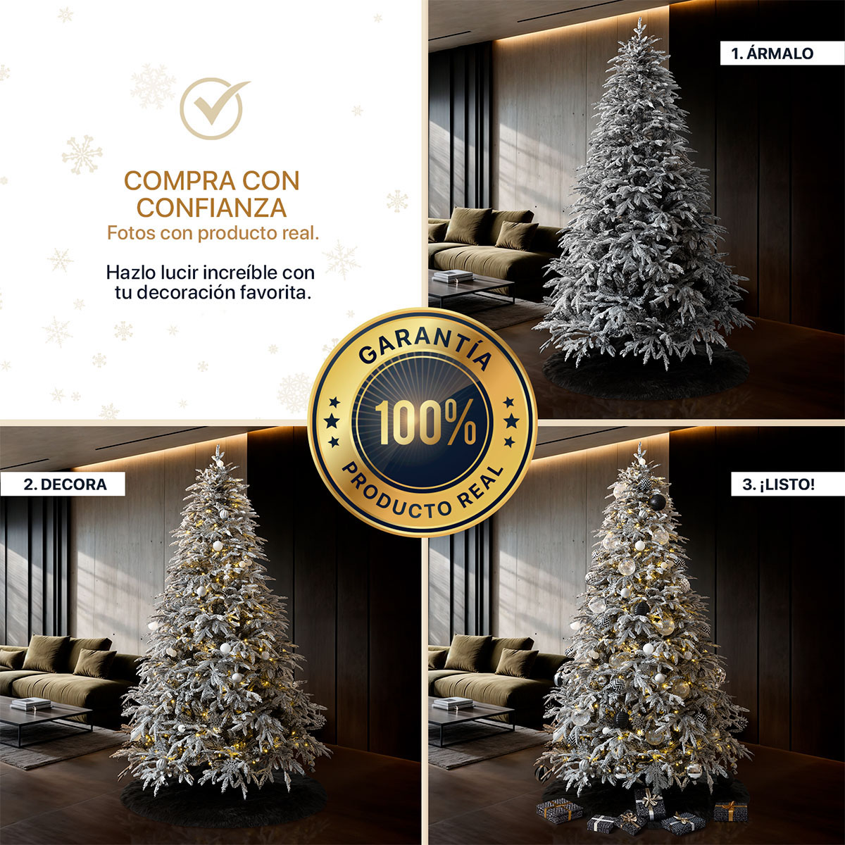 Foto 6 | Árbol De Navidad Nevado Esquimal Pino Negro 1.80m Con 800 Ramas