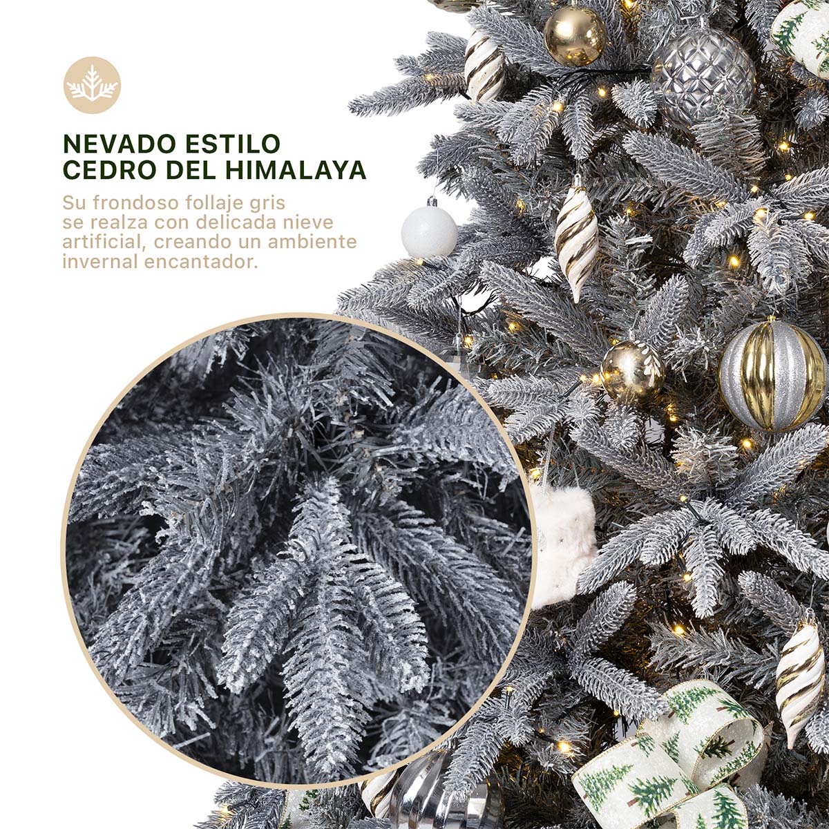 Foto 2 | Árbol De Navidad Nevado Esquimal Pino Frondoso Gris 2.20m Con 1015 Ramas