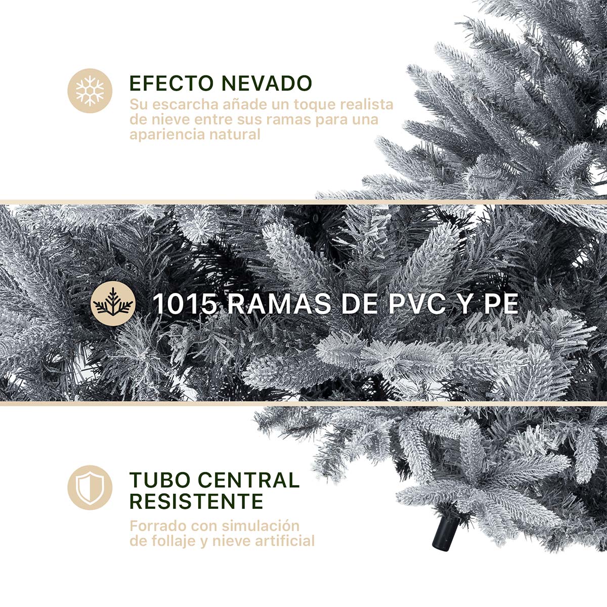 Foto 4 pulgar | Árbol De Navidad Nevado Esquimal Pino Frondoso Gris 2.20m Con 1015 Ramas