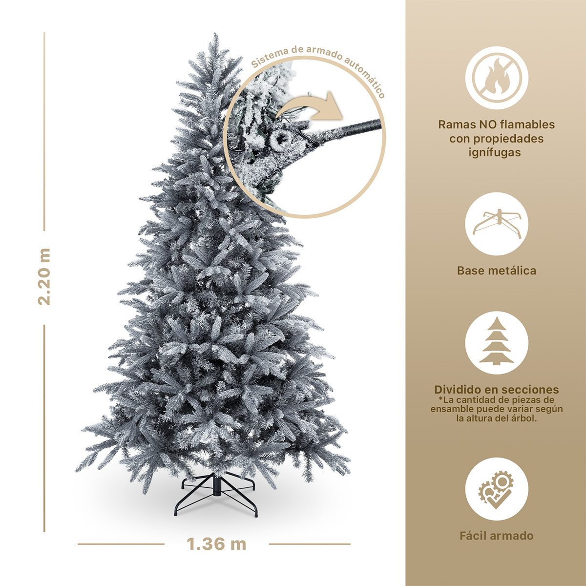 Foto 5 | Árbol De Navidad Nevado Esquimal Pino Frondoso Gris 2.20m Con 1015 Ramas