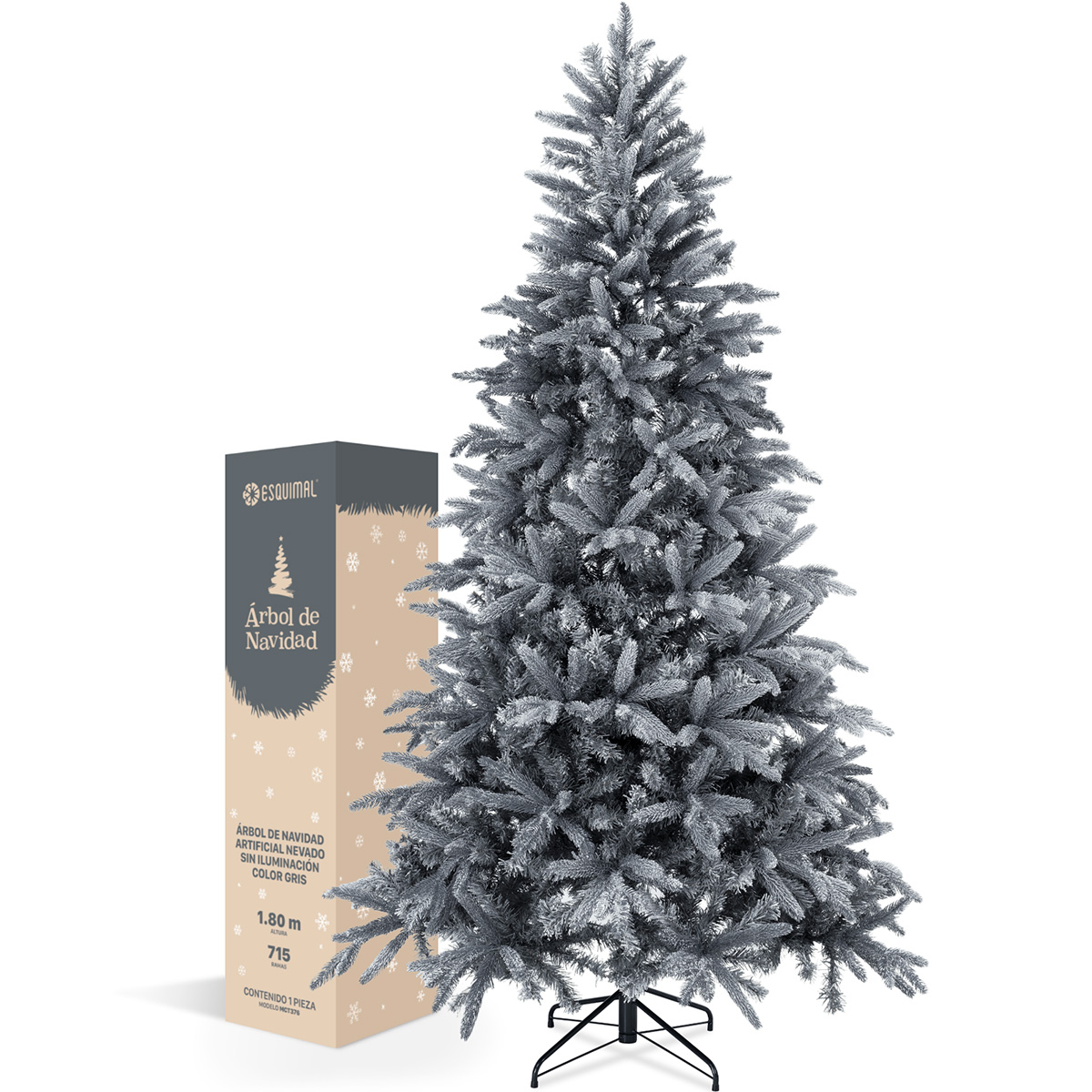 Foto 1 | Árbol De Navidad Nevado Esquimal Pino Frondoso Gris 1.80m Con 715 Ramas