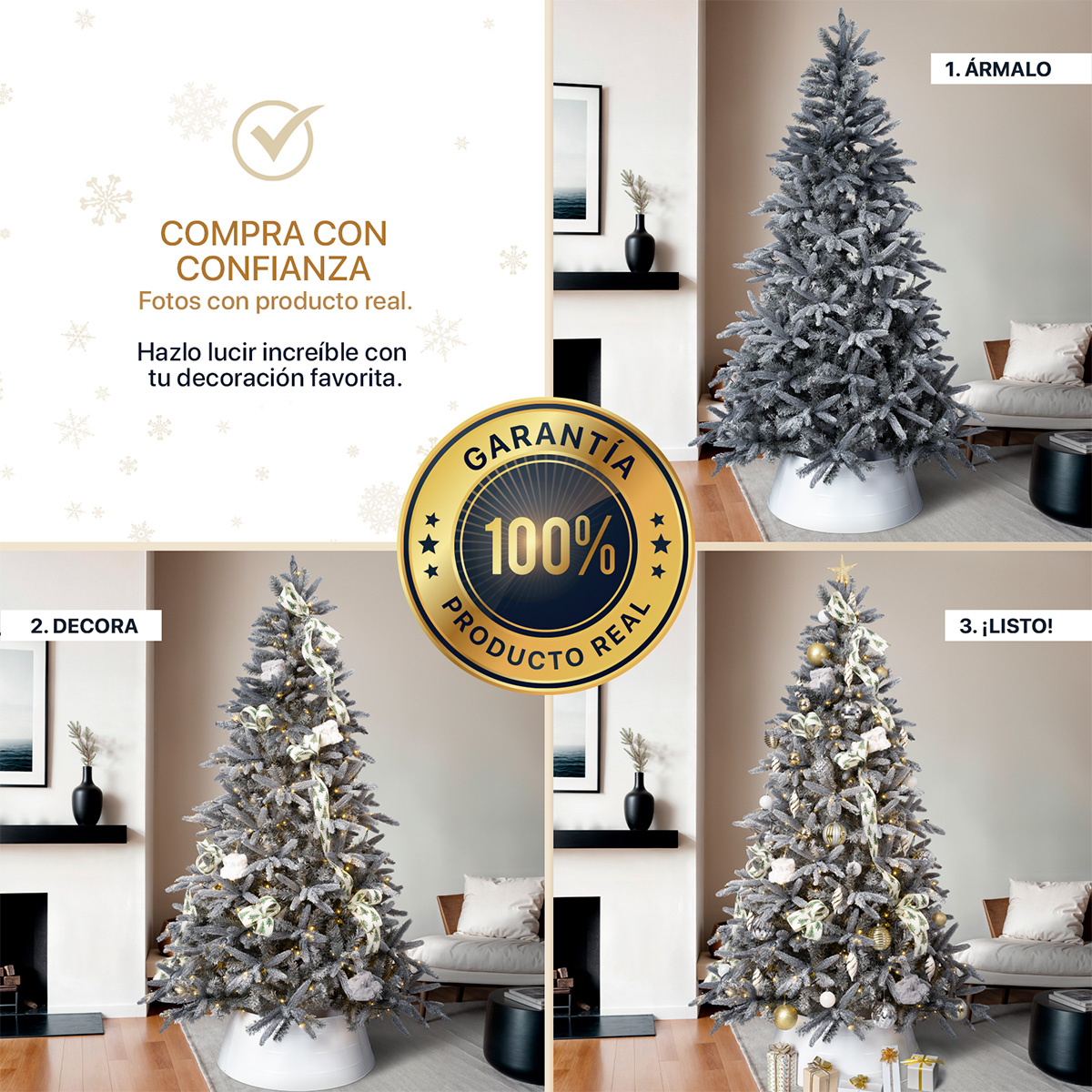 Foto 6 | Árbol De Navidad Nevado Esquimal Pino Frondoso Gris 1.80m Con 715 Ramas