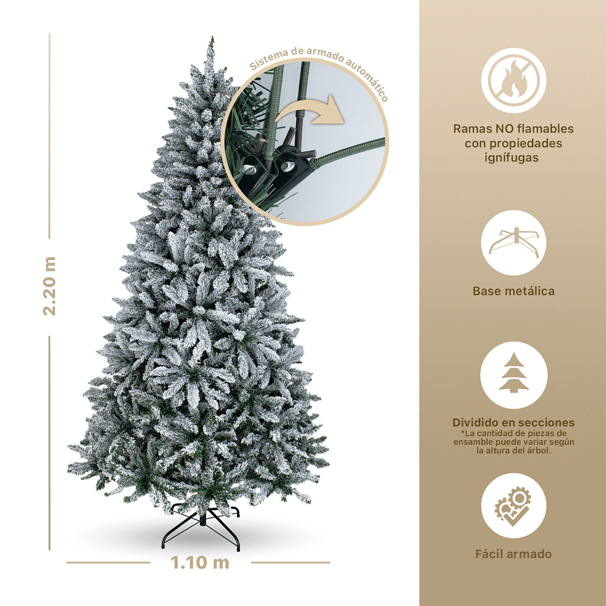 Foto 5 | Árbol De Navidad Esquimal Pino Verde Nevado 2.20 M Con 1100 Ramas