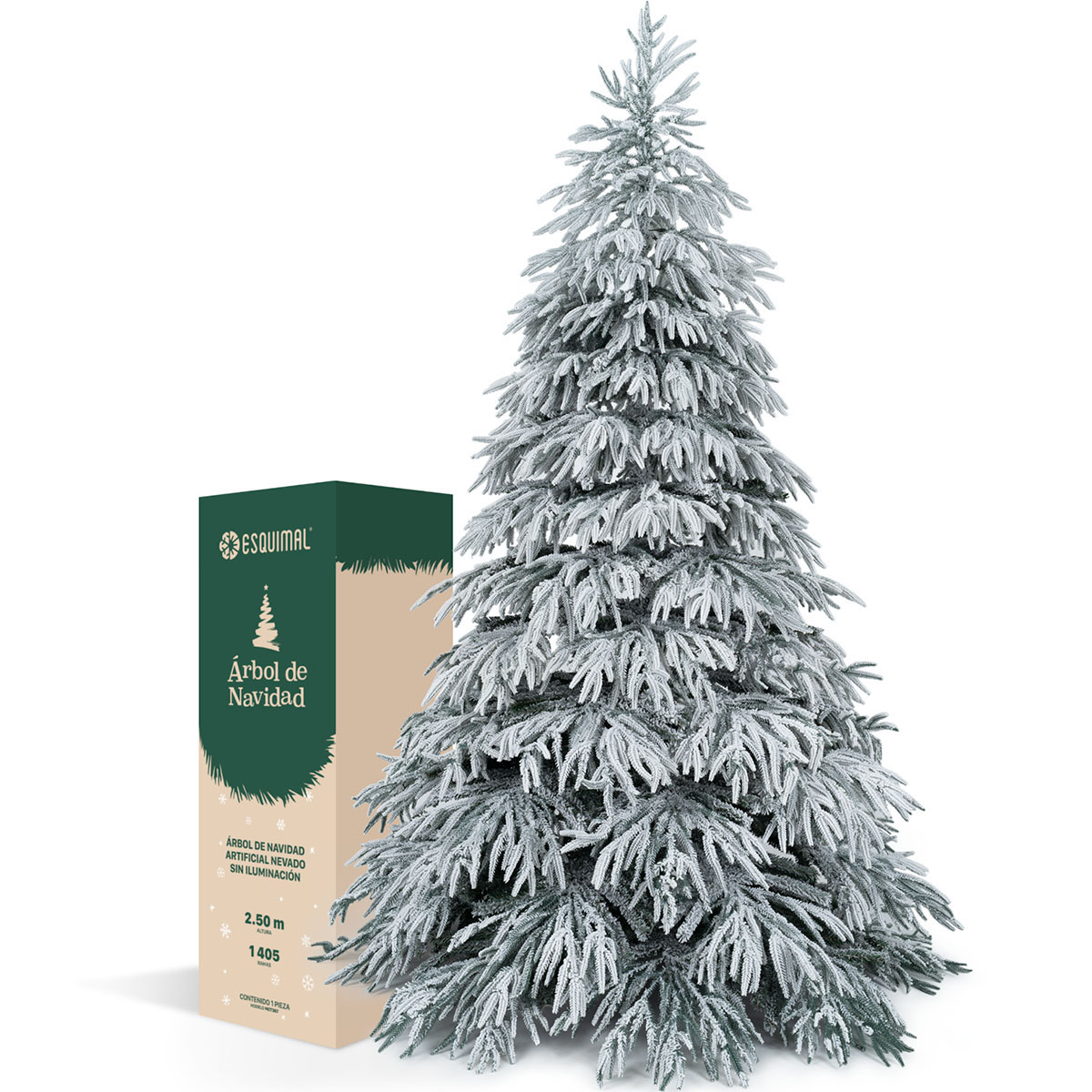 Foto 2 pulgar | Árbol De Navidad Esquimal Pino Verde Nevado Frondoso 2.50 M Con 1405 Ramas Mixtas