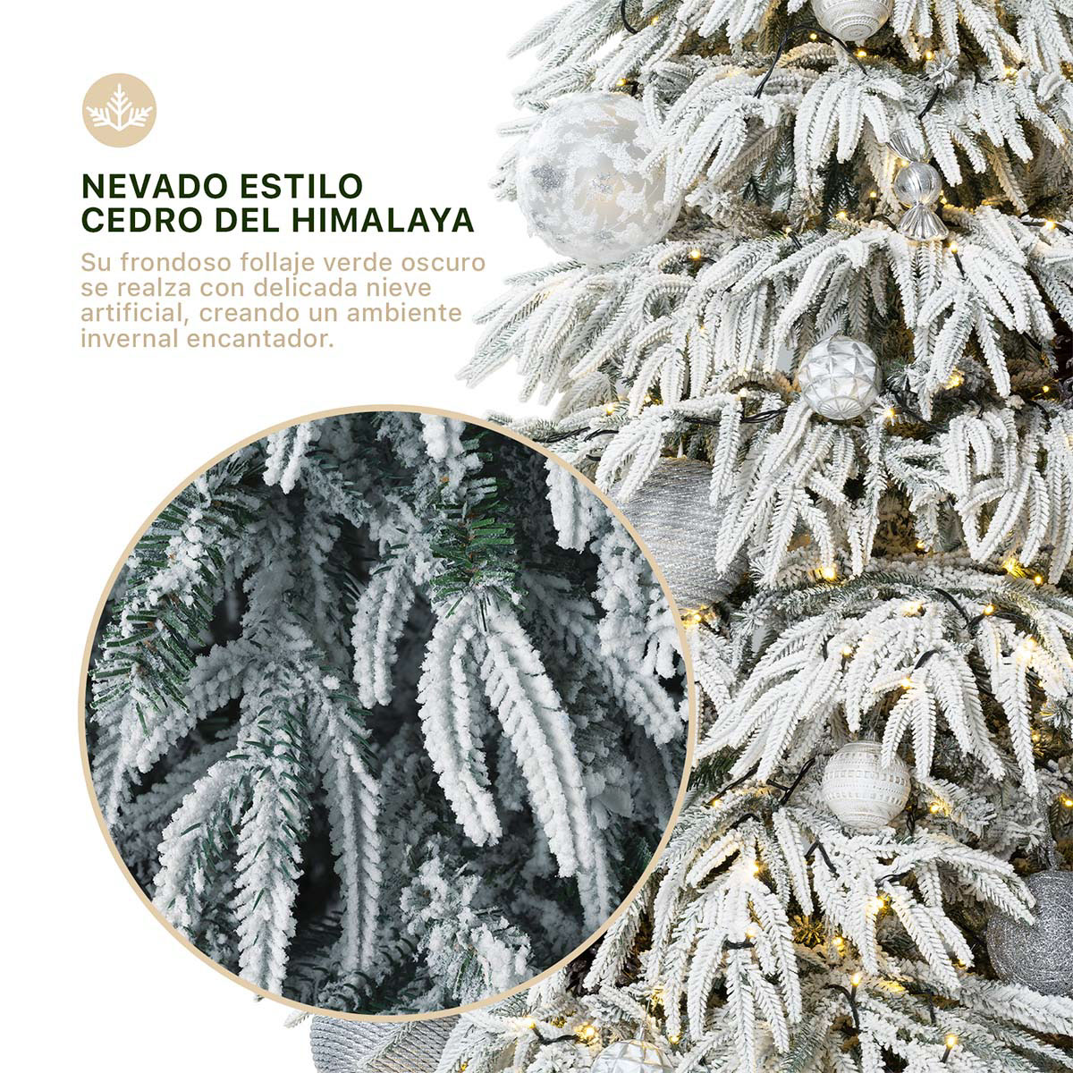 Foto 3 pulgar | Árbol De Navidad Esquimal Pino Verde Nevado Frondoso 2.50 M Con 1405 Ramas Mixtas