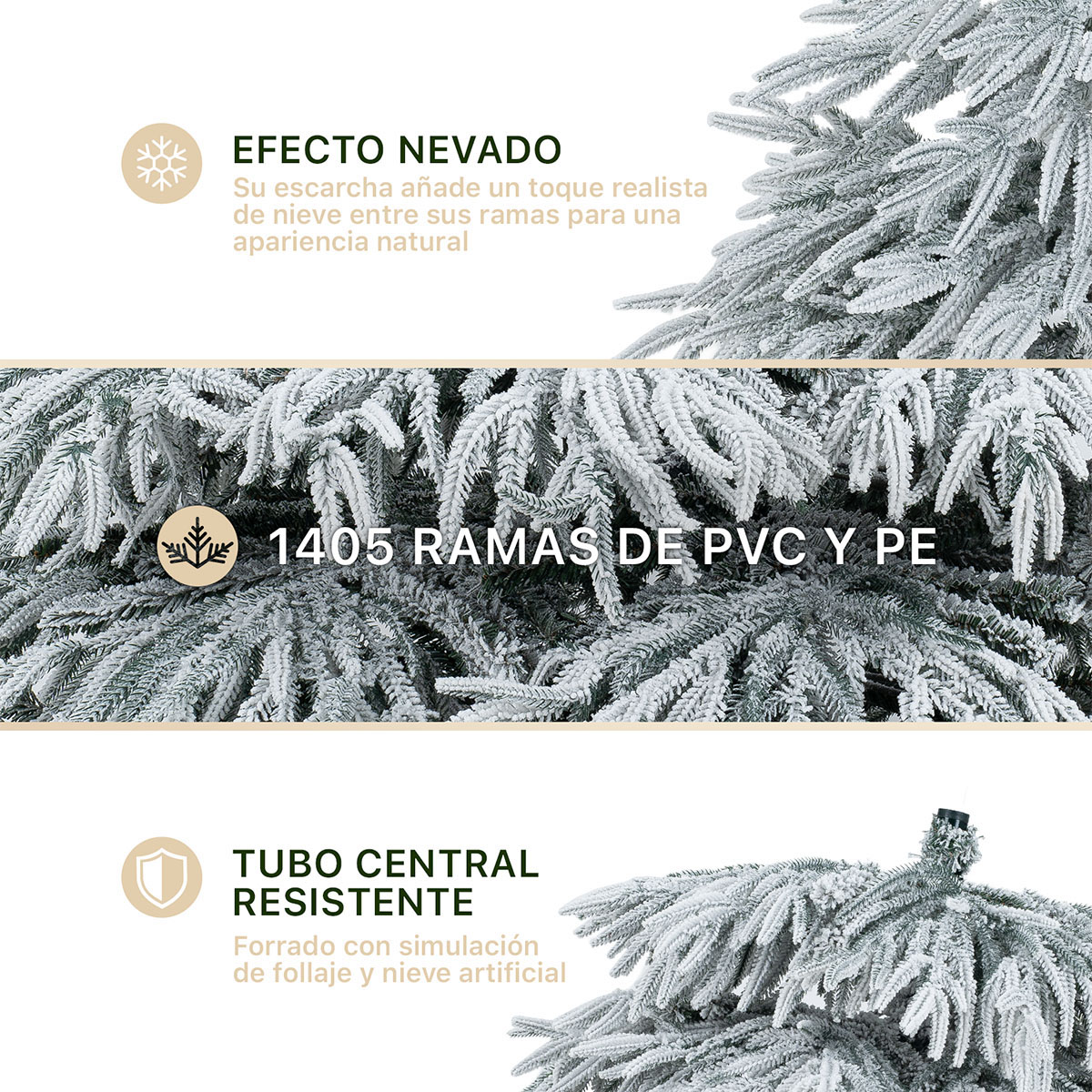 Foto 4 pulgar | Árbol De Navidad Esquimal Pino Verde Nevado Frondoso 2.50 M Con 1405 Ramas Mixtas