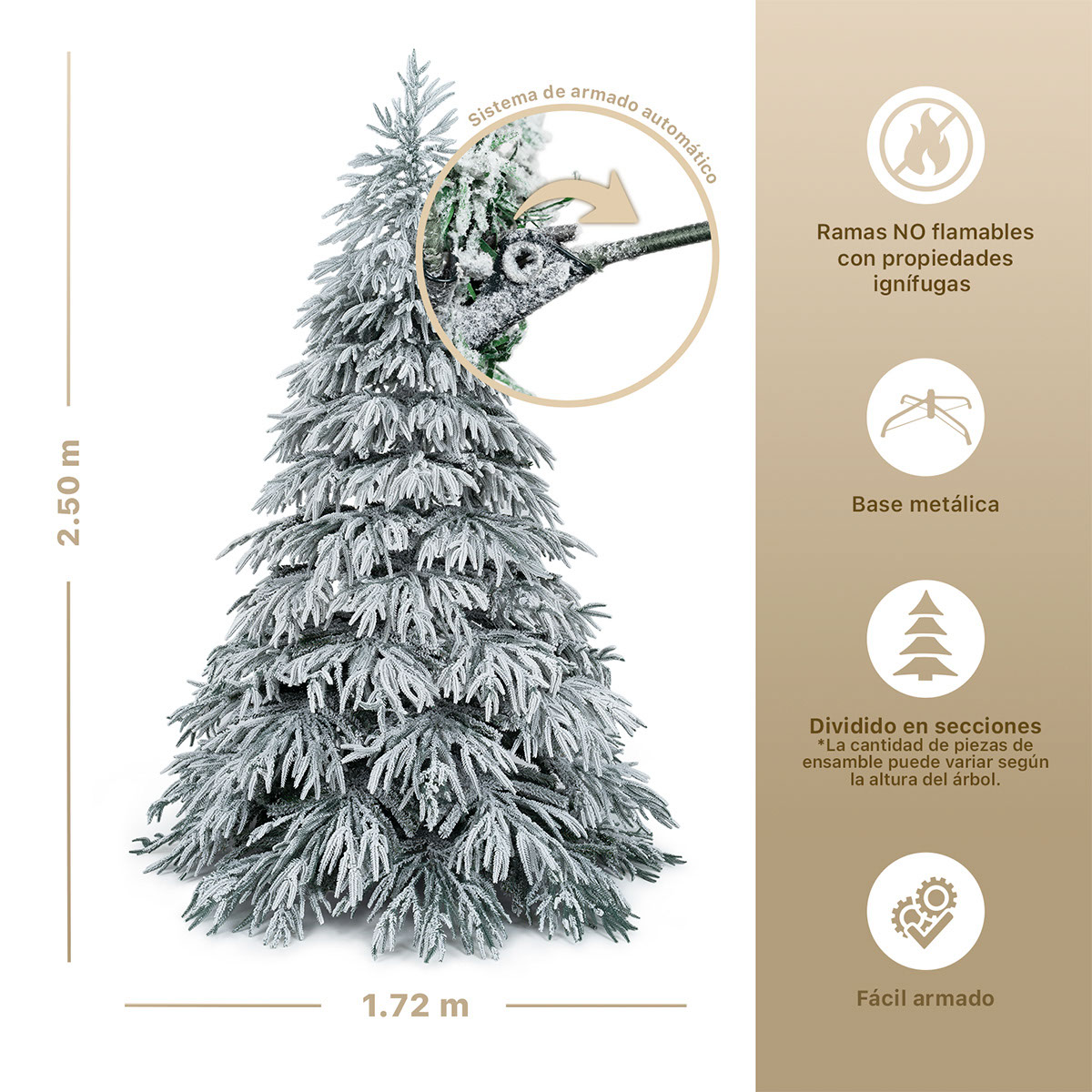 Foto 5 | Árbol De Navidad Esquimal Pino Verde Nevado Frondoso 2.50 M Con 1405 Ramas Mixtas