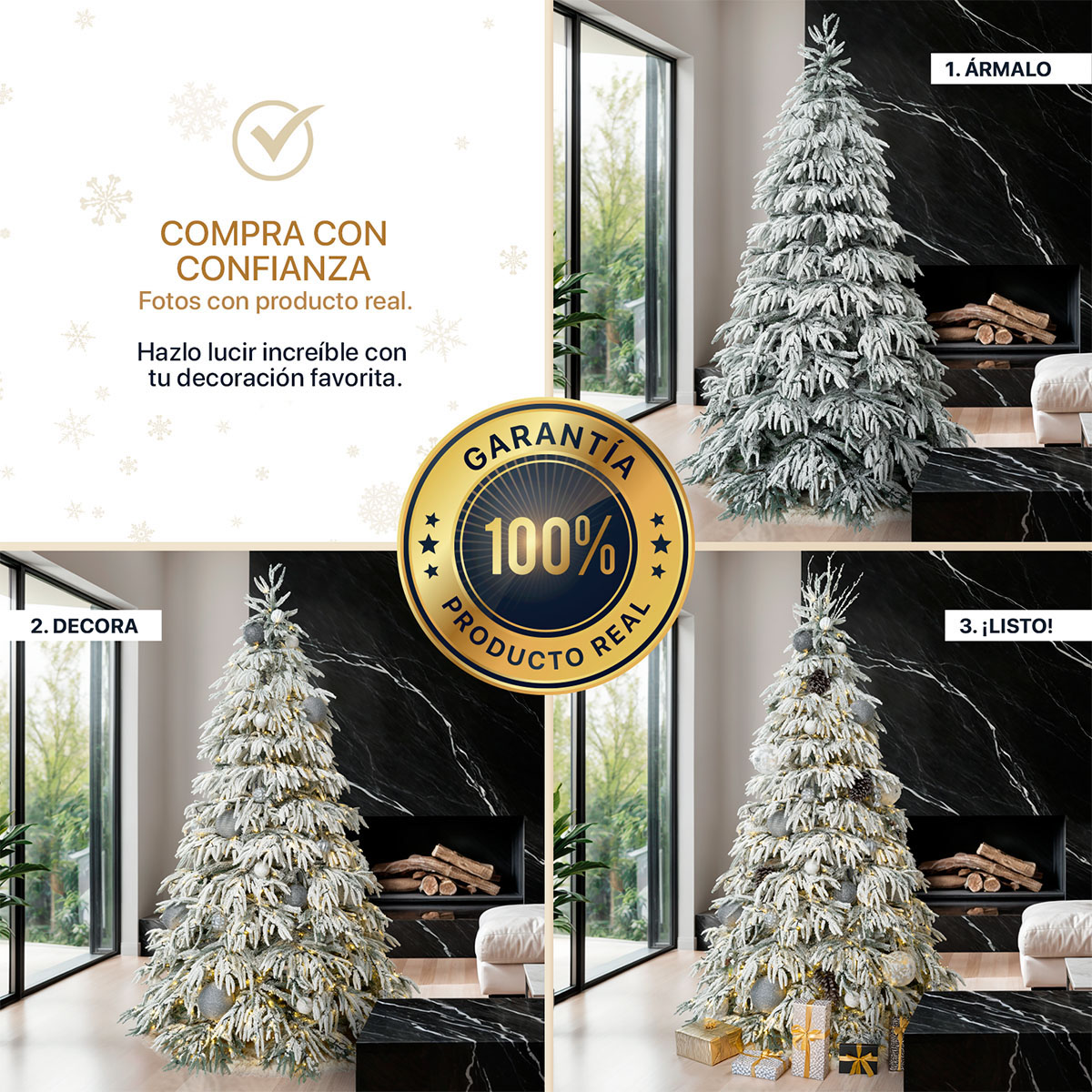 Foto 6 | Árbol De Navidad Esquimal Pino Verde Nevado Frondoso 2.50 M Con 1405 Ramas Mixtas