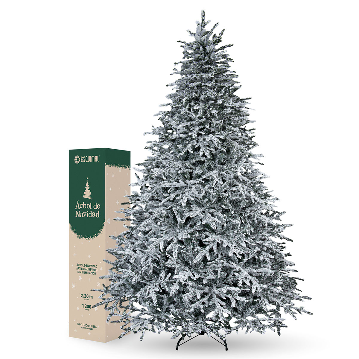 Foto 1 | Árbol De Navidad Esquimal Pino Verde Oscuro Nevado 2.20 M Con 1300 Ramas
