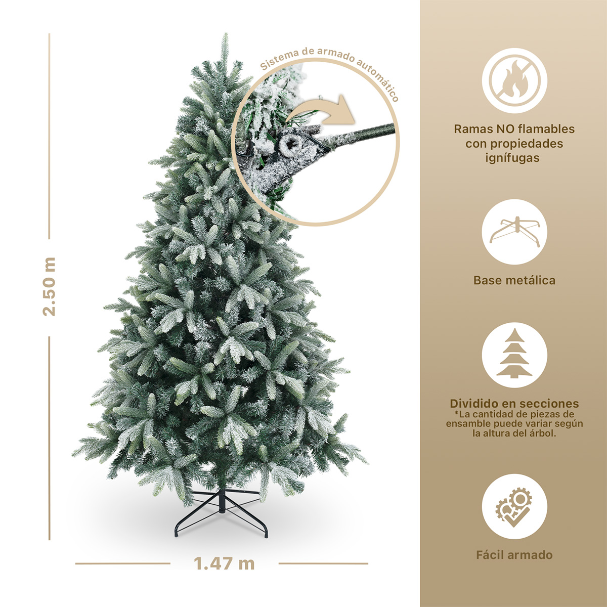 Foto 5 | Árbol De Navidad Esquimal Pino Verde Nevado 2.50 M Con 1603 Ramas