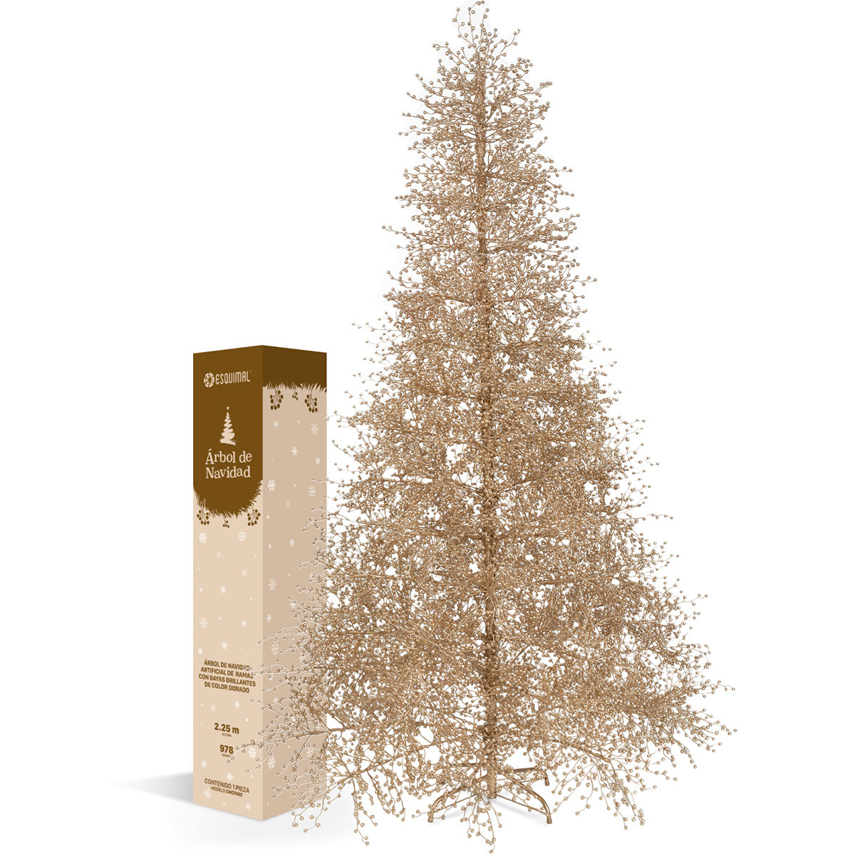 Foto 2 pulgar | Árbol De Navidad Esquimal Pino Dorado 2.25 M Con 978 Ramas De Bayas Metálicas