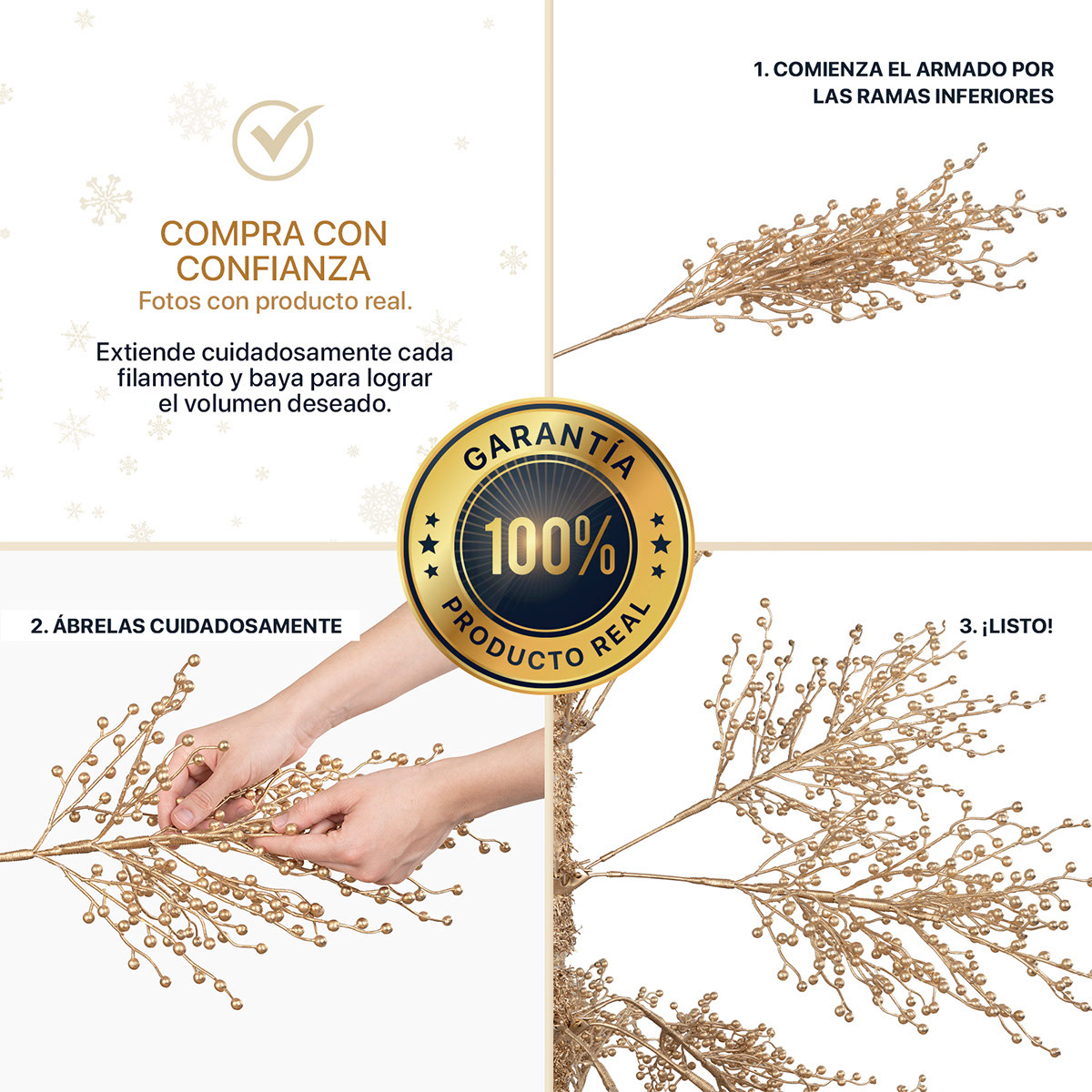 Foto 7 pulgar | Árbol De Navidad Esquimal Pino Dorado 2.25 M Con 978 Ramas De Bayas Metálicas