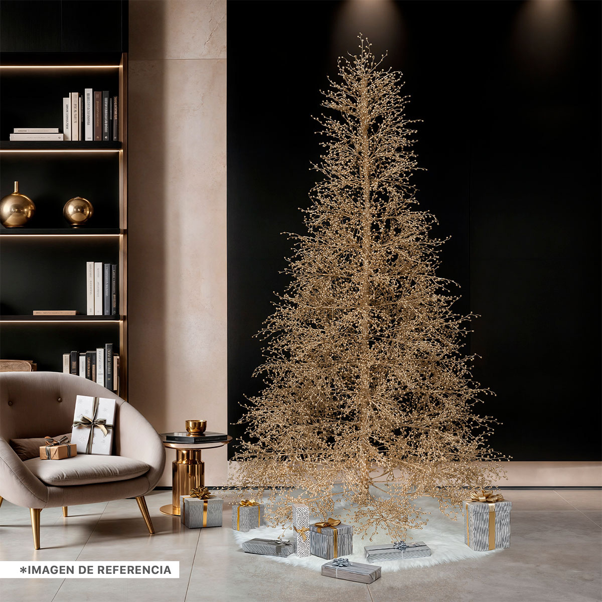 Foto 8 pulgar | Árbol De Navidad Esquimal Pino Dorado 2.25 M Con 978 Ramas De Bayas Metálicas