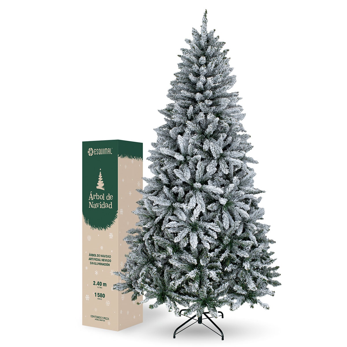 Árbol De Navidad Esquimal Pino Verde Nevado 2.40 M Con 1580 Ramas $6,399