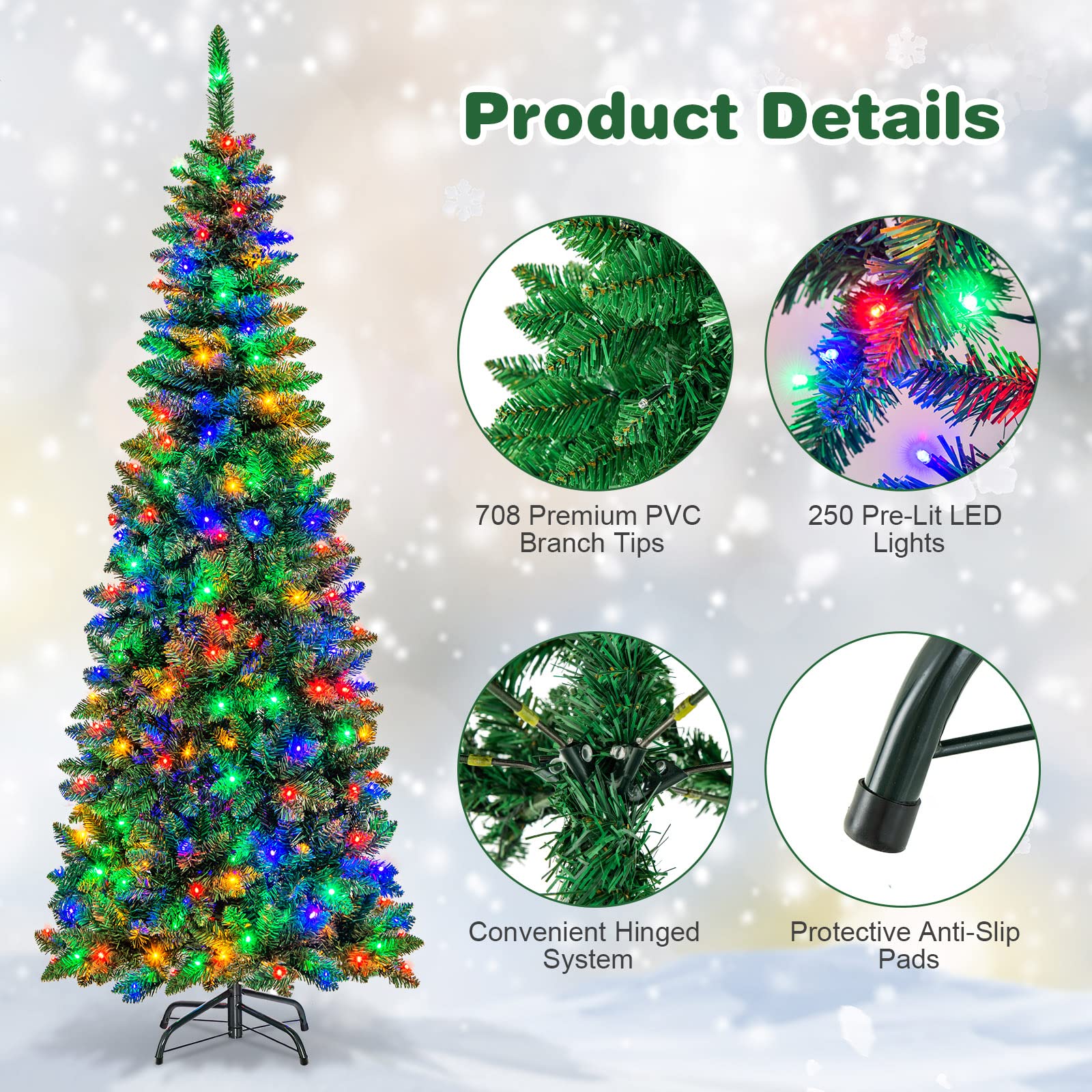 Foto 4 pulgar | Lápiz Preiluminado Goplus Christmas Tree De 2 2 M Con 250 Luces Led - Venta Internacional.