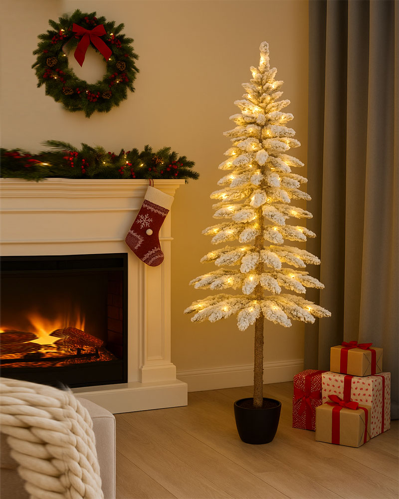 Foto 5 pulgar | Árbol De Navidad Premium Nevado Con Luces Led Y Maceta 1.80 M X 22 Cm – Slim  Moderno Y Elegante Kyuden Home