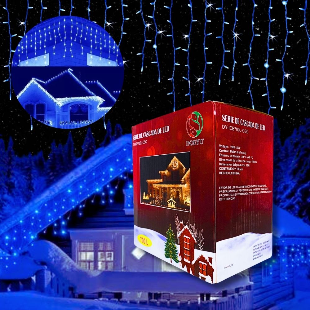 Cascada de Luces de Navidad Dosyu 13 Mts 8 Modos de Luz Azul 700 Leds