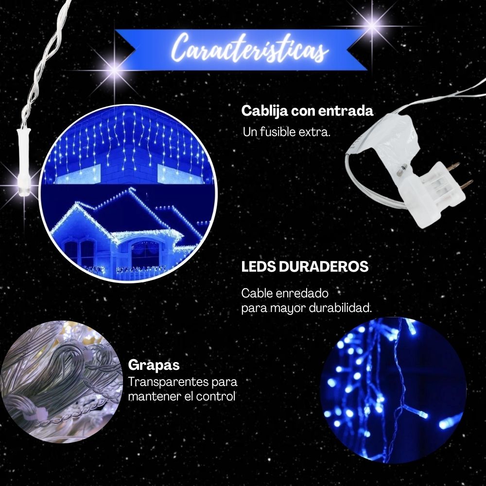 Foto 4 | Cascada de Luces de Navidad Dosyu 13 Mts 8 Modos de Luz Azul 700 Leds