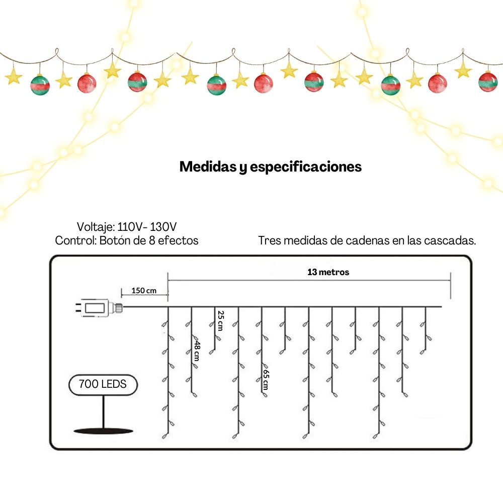 Foto 7 pulgar | Cascada de Luces de Navidad Dosyu 13 Mts 8 Modos de Luz Azul 700 Leds