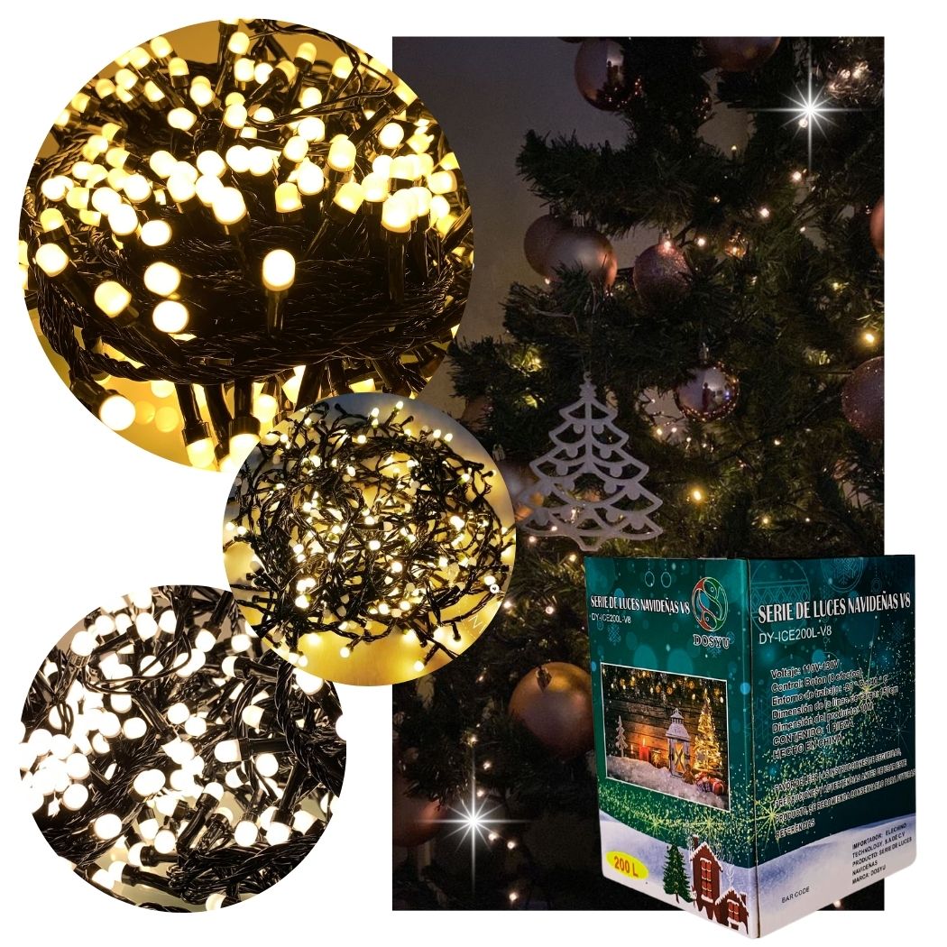 Serie de Luces Navideñas 200 Leds 10 Mts color Blanco Cálido Dosyu