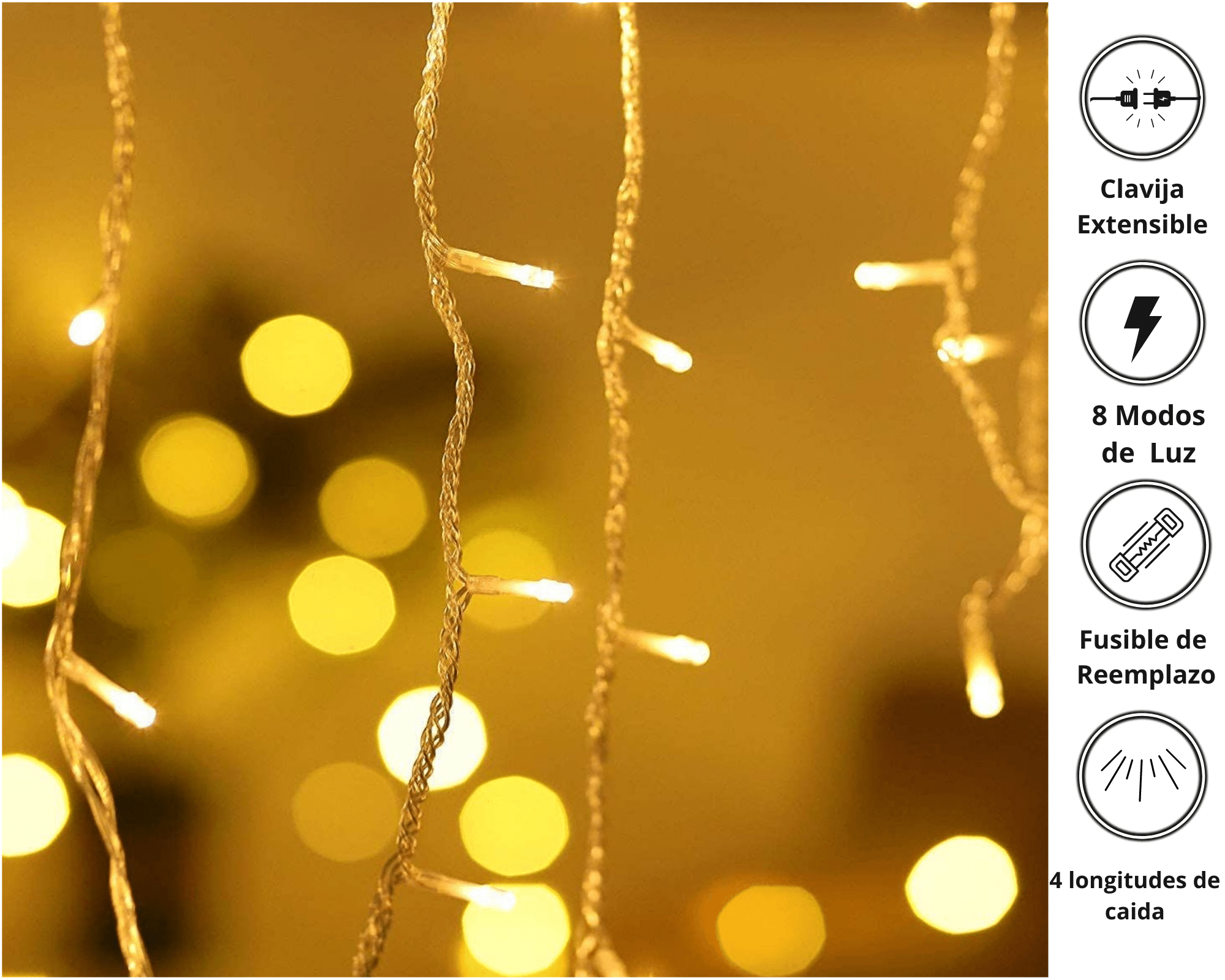 Foto 2 | Cascada De Luces De Navidad Dosyu 6 Mts 8 Modos De Luz Cálida 300 Leds
