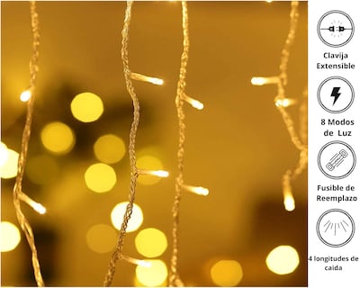 Foto 2 | Cascada De Luces De Navidad Dosyu 6 Mts 8 Modos De Luz Cálida 300 Leds