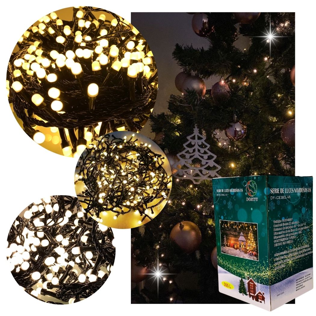 Serie de Luces Navideñas 300 Leds 15 Mts color Blanco Cálido Dosyu