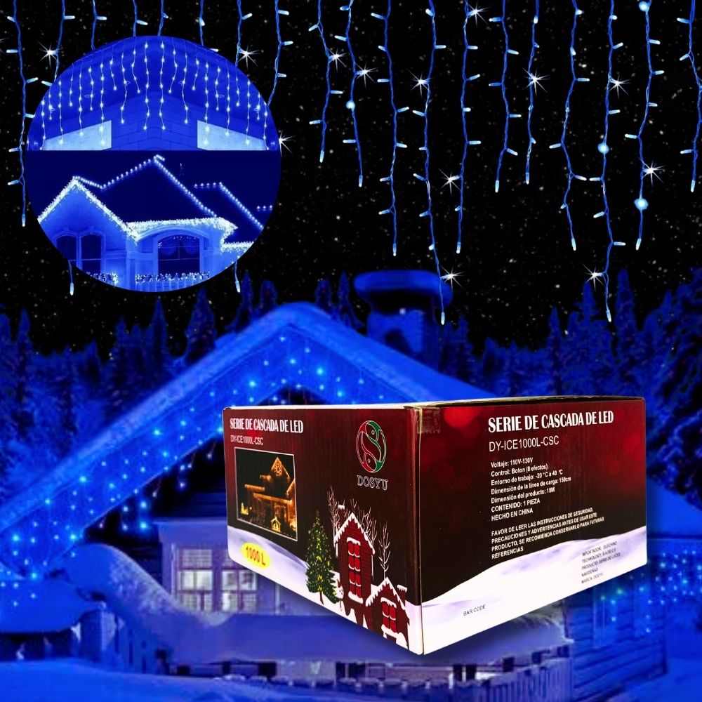 Foto 1 | Cascada de Luces de Navidad 16 Mts 8 Modos de Luz 1000 Leds Dosyu Dy-ice1000l-csc Azul