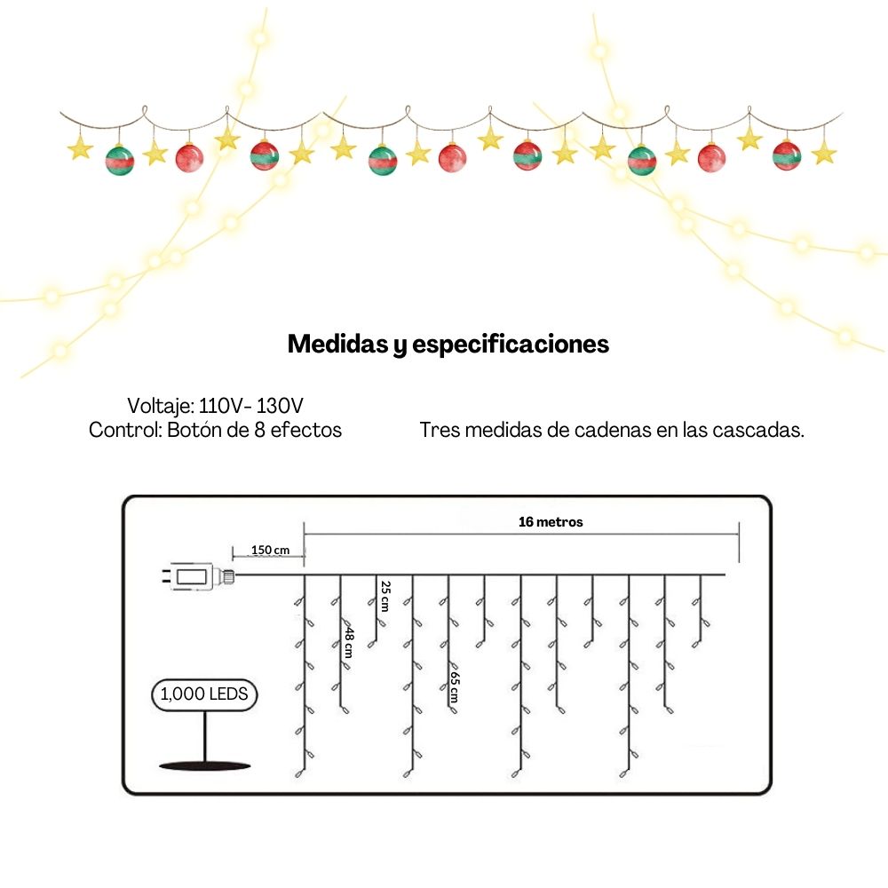 Foto 7 | Cascada de Luces de Navidad 16 Mts 8 Modos de Luz 1000 Leds Dosyu Dy-ice1000l-csc Azul