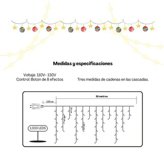 Foto 7 | Cascada de Luces de Navidad 16 Mts 8 Modos de Luz 1000 Leds Dosyu Dy-ice1000l-csc Azul