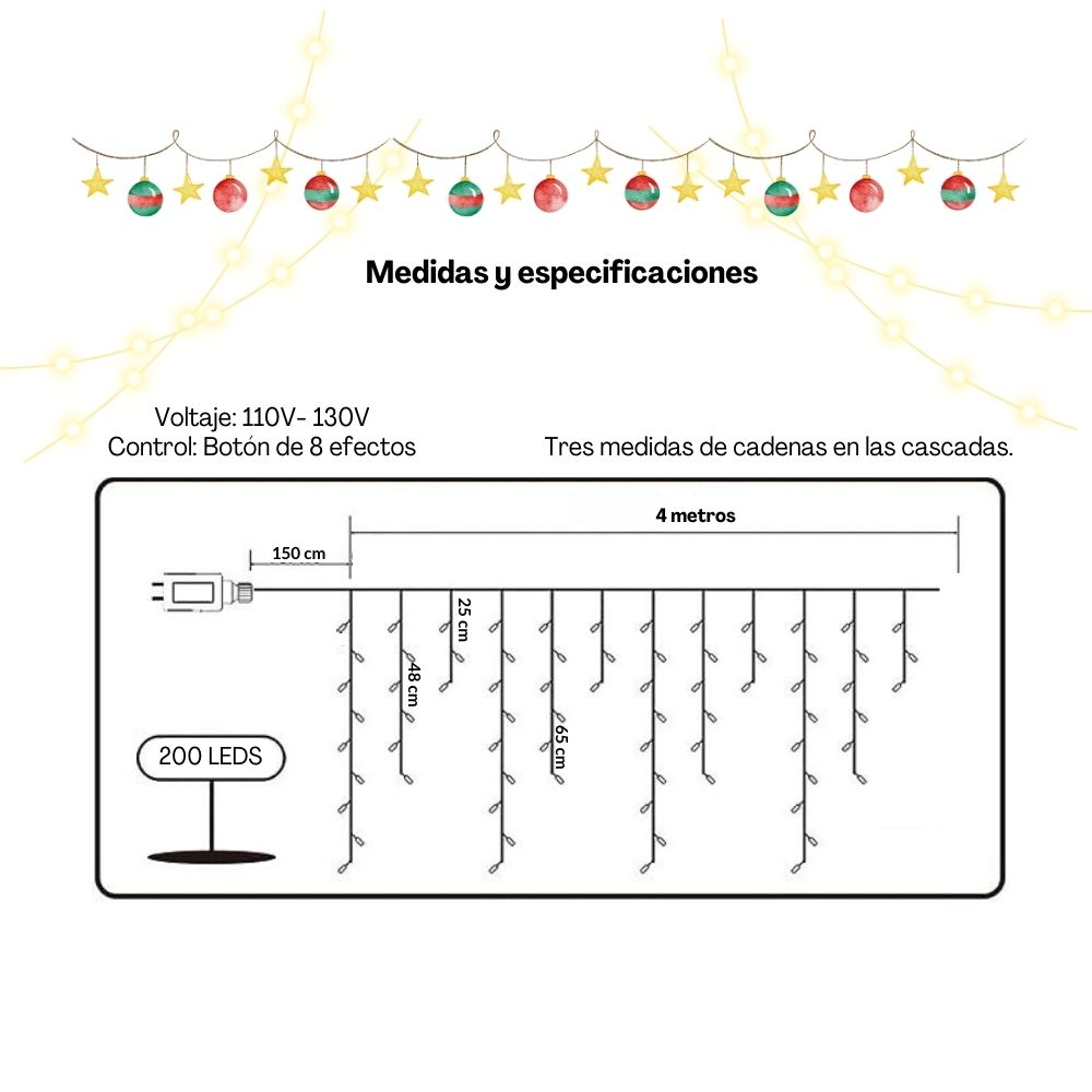 Foto 5 pulgar | Cascada de Luces de Navidad Dosyu Ice200l color Blanco Cálido