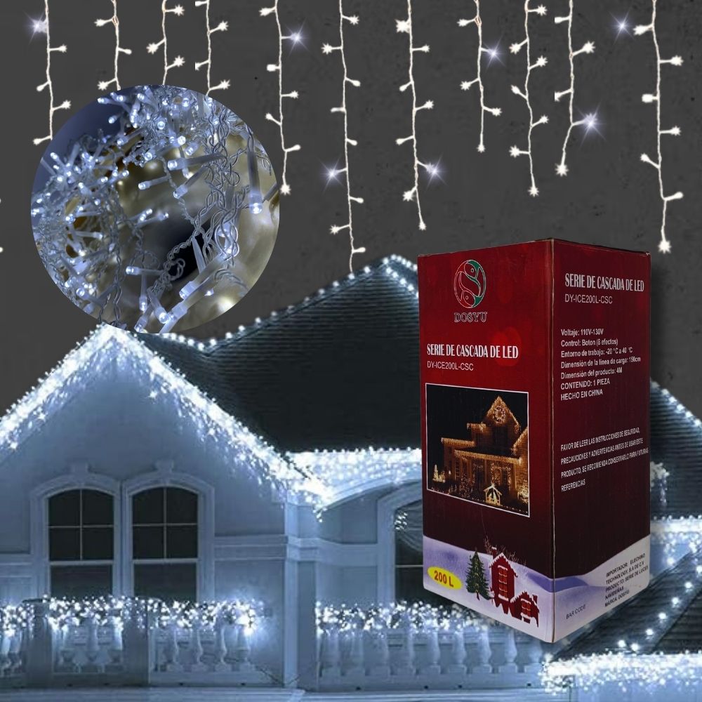 Cascada de Luces de Navidad Dosyu Ice200l color Blanco Frio $239